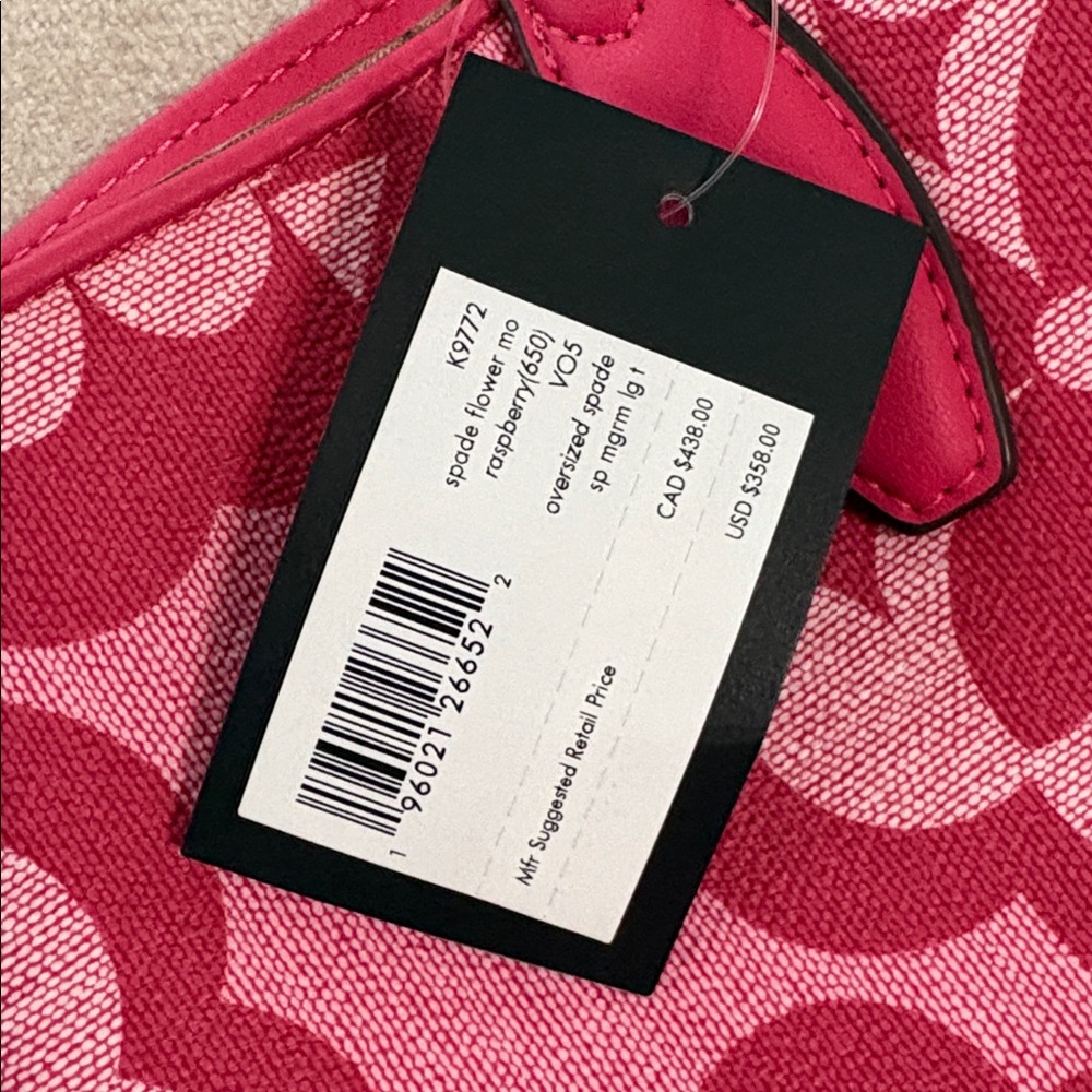 Kate Spade Flower Monogram Sutton Large Tote Raspberry Pink - Picture 5 of 9